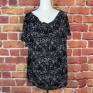 Jacqueline Smith Collection‎ Women's Black Geometric Sheer Blouse Size XL